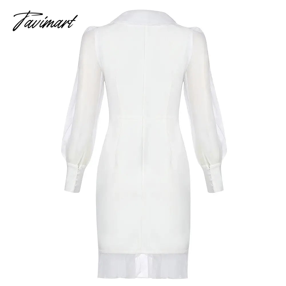 New Autumn Women Mesh Long Sleeve Sexy V-Neck Bodycon Mini Dress Rayon Bandage Celebrate Evening Party Birthday Outfit