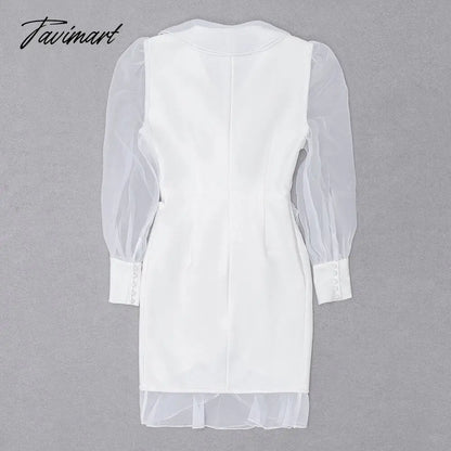 New Autumn Women Mesh Long Sleeve Sexy V-Neck Bodycon Mini Dress Rayon Bandage Celebrate Evening Party Birthday Outfit