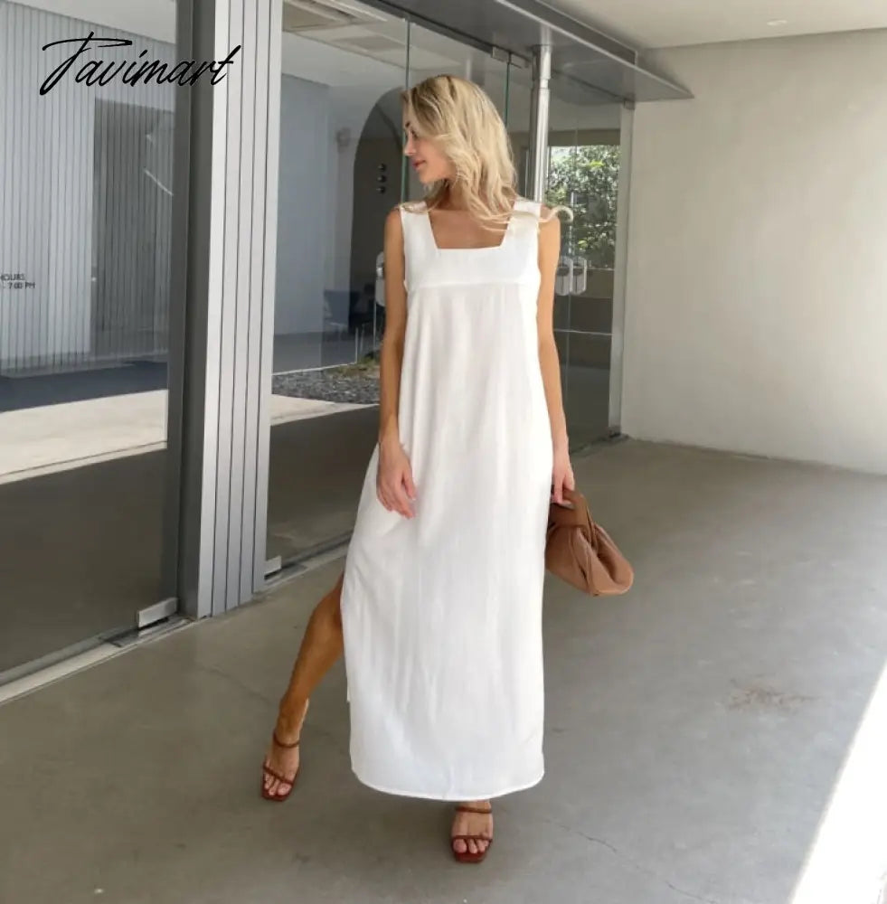 New Design Summer Women Solid Sleeveless Fashion Dress Split Tank Dress beach