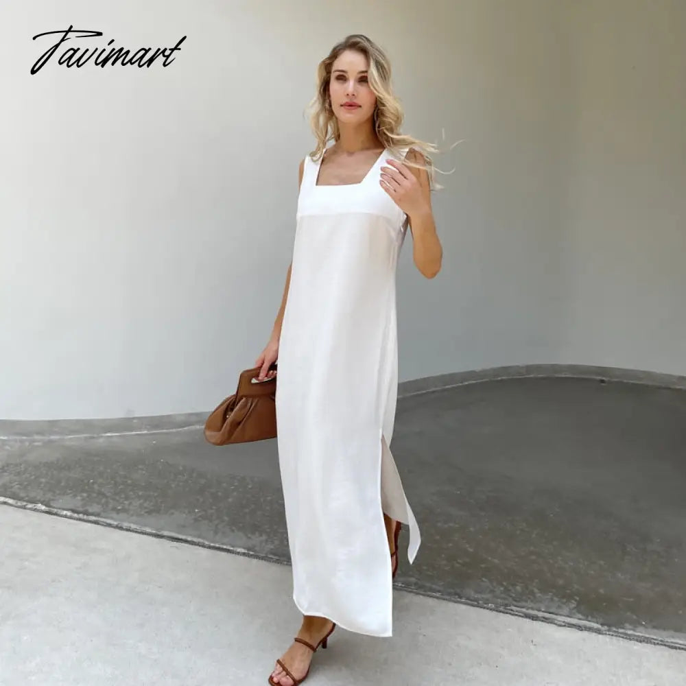 New Design Summer Women Solid Sleeveless Fashion Dress Split Tank Dress beach
