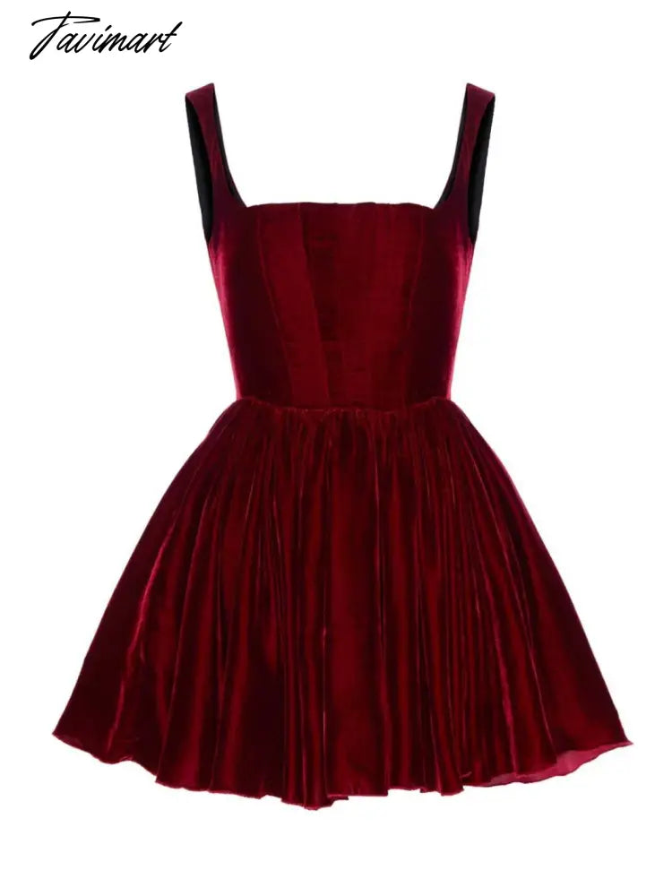 New Dress Party Short Skirt Word Neck Suspender Skirt High-end Velvet Dress