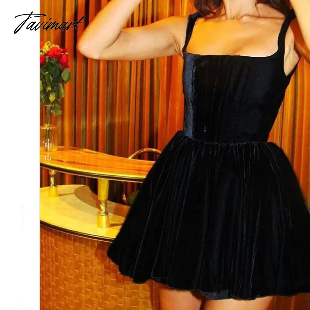 New Dress Party Short Skirt Word Neck Suspender Skirt High-end Velvet Dress