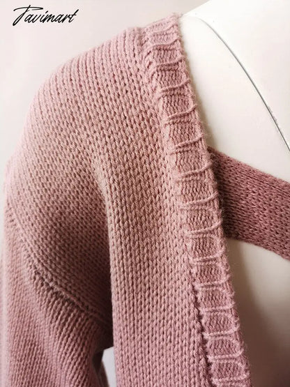 New European Winter clothes American foreign trade sweater female sexy bow tie laced sweater backless knitting frenulum