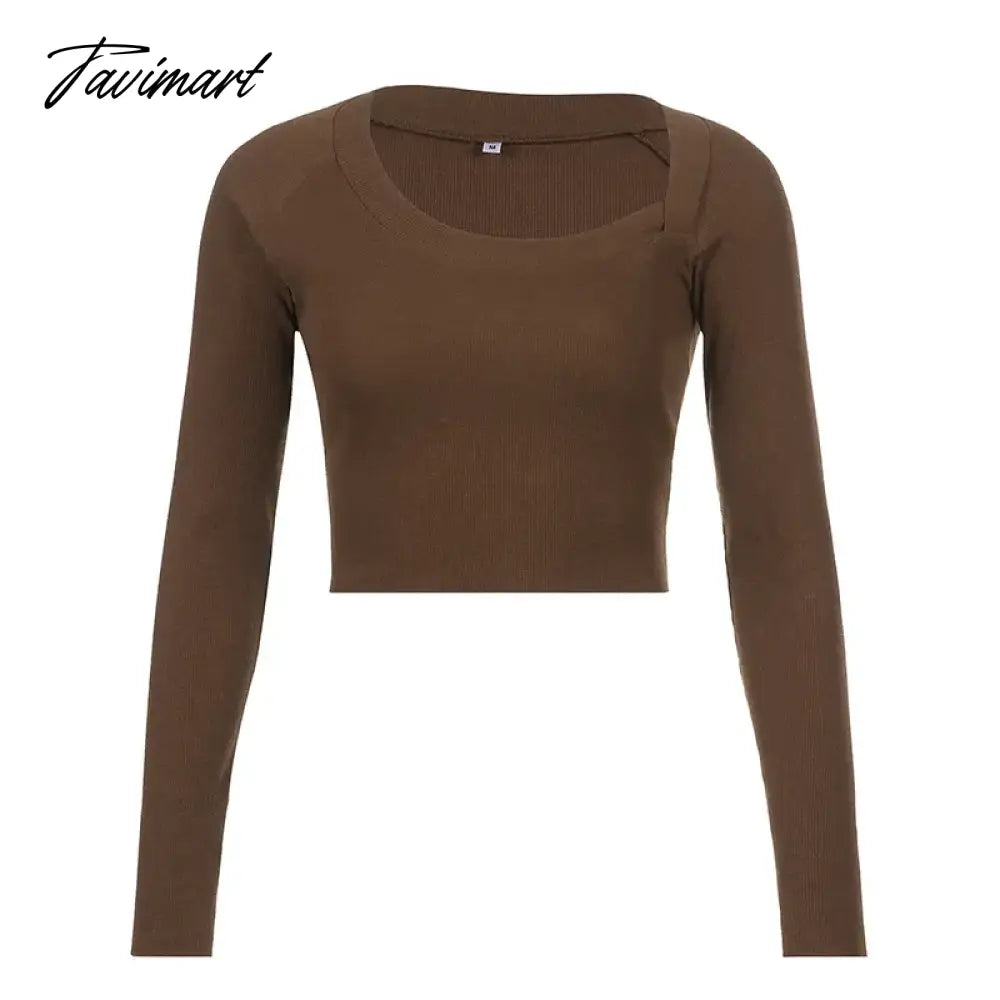 New Fashion-Asymmetric Long-Sleeved Women's T-shirt Collar Low-Cut Bottoming Tight Top Midriff-Baring Women's T-shirt Short
