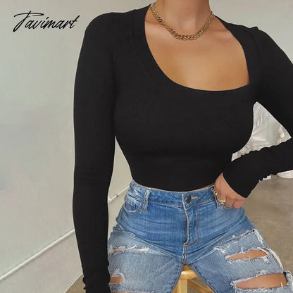 New Fashion-Asymmetric Long-Sleeved Women's T-shirt Collar Low-Cut Bottoming Tight Top Midriff-Baring Women's T-shirt Short
