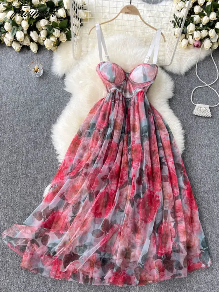 New Fashion Temperament Summer High-end Vacation Vestidos Women's V-neck Sexy Corset Midi Dress with Waist Strap GL080