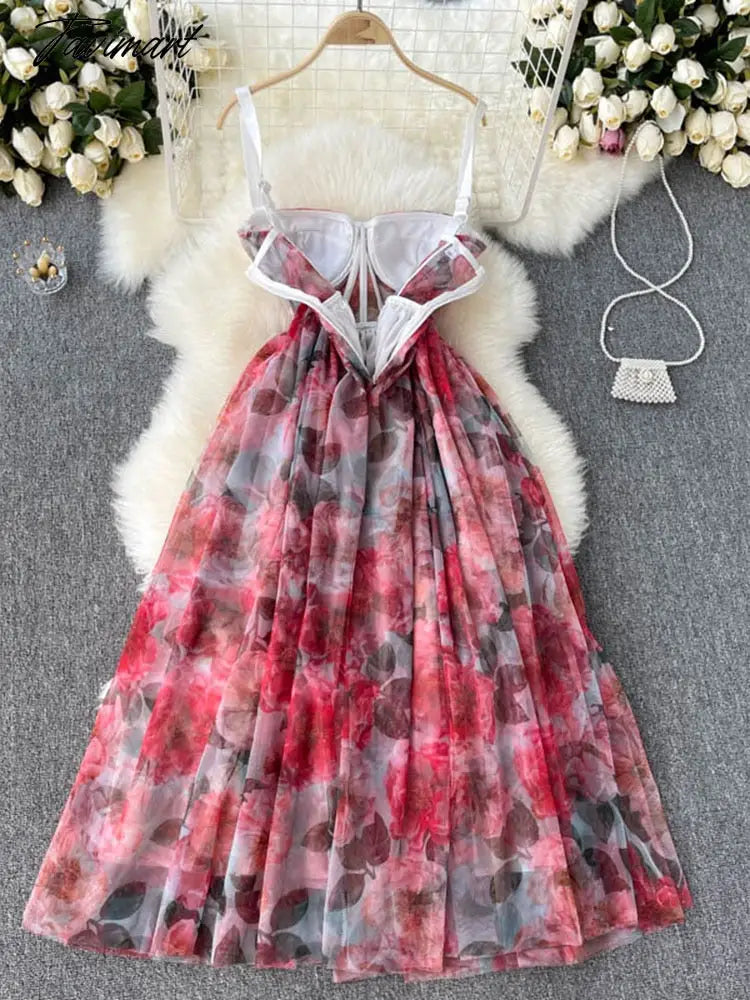 New Fashion Temperament Summer High-end Vacation Vestidos Women's V-neck Sexy Corset Midi Dress with Waist Strap GL080