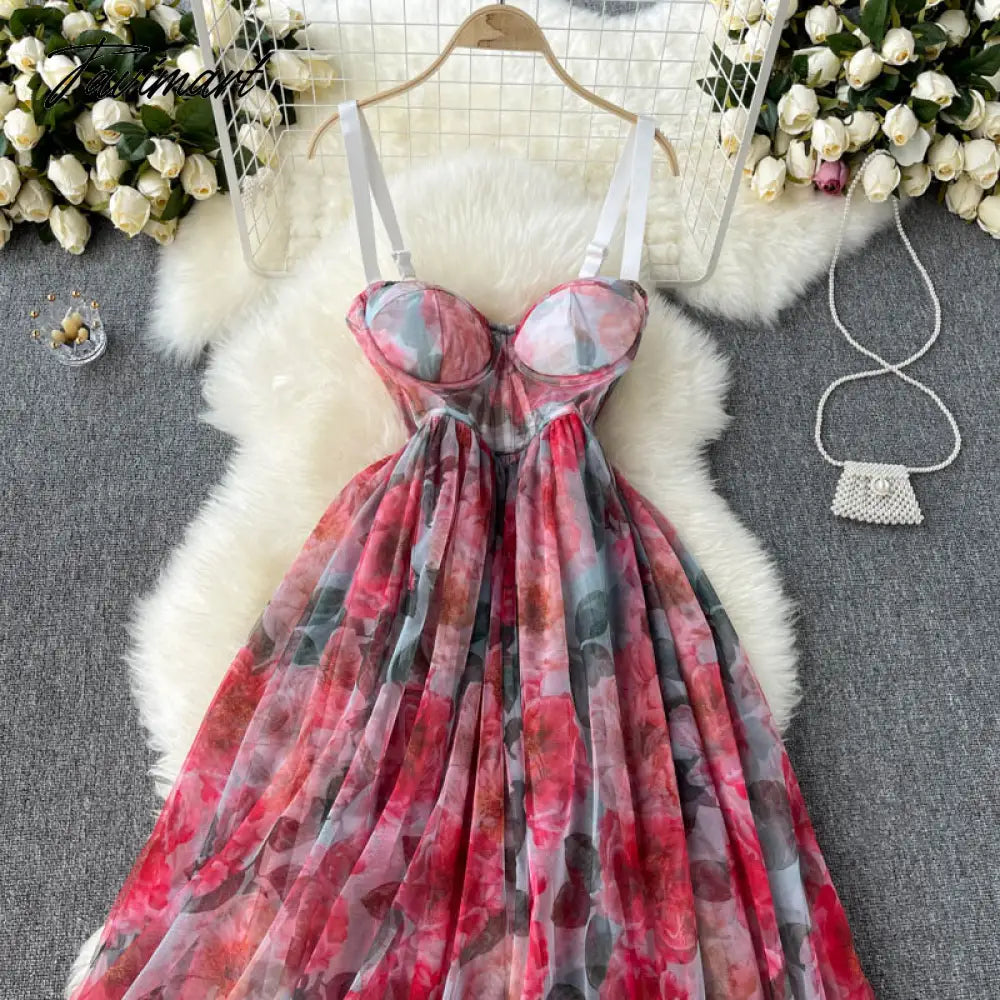 New Fashion Temperament Summer High-end Vacation Vestidos Women's V-neck Sexy Corset Midi Dress with Waist Strap GL080