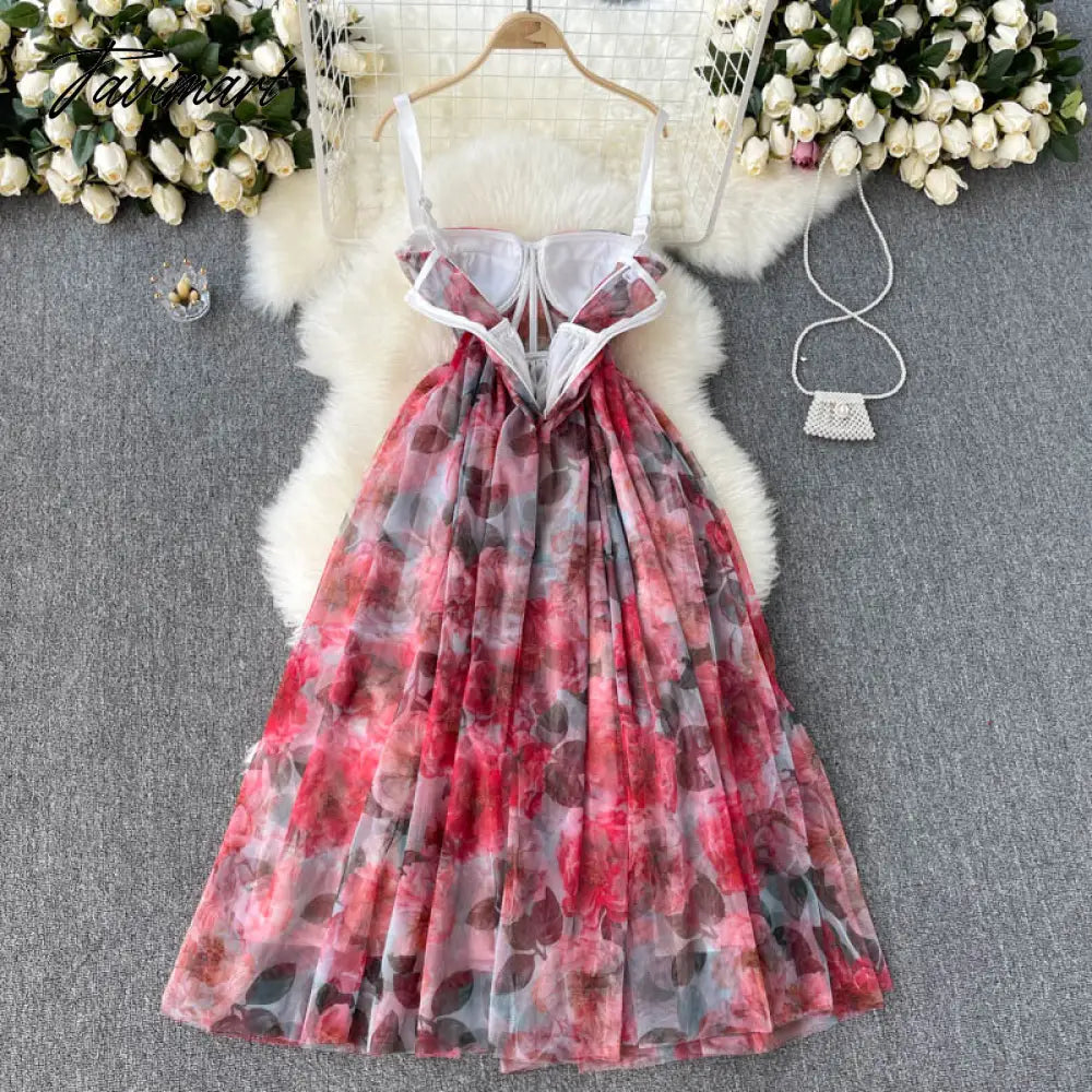 New Fashion Temperament Summer High-end Vacation Vestidos Women's V-neck Sexy Corset Midi Dress with Waist Strap GL080