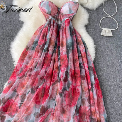 New Fashion Temperament Summer High-end Vacation Vestidos Women's V-neck Sexy Corset Midi Dress with Waist Strap GL080