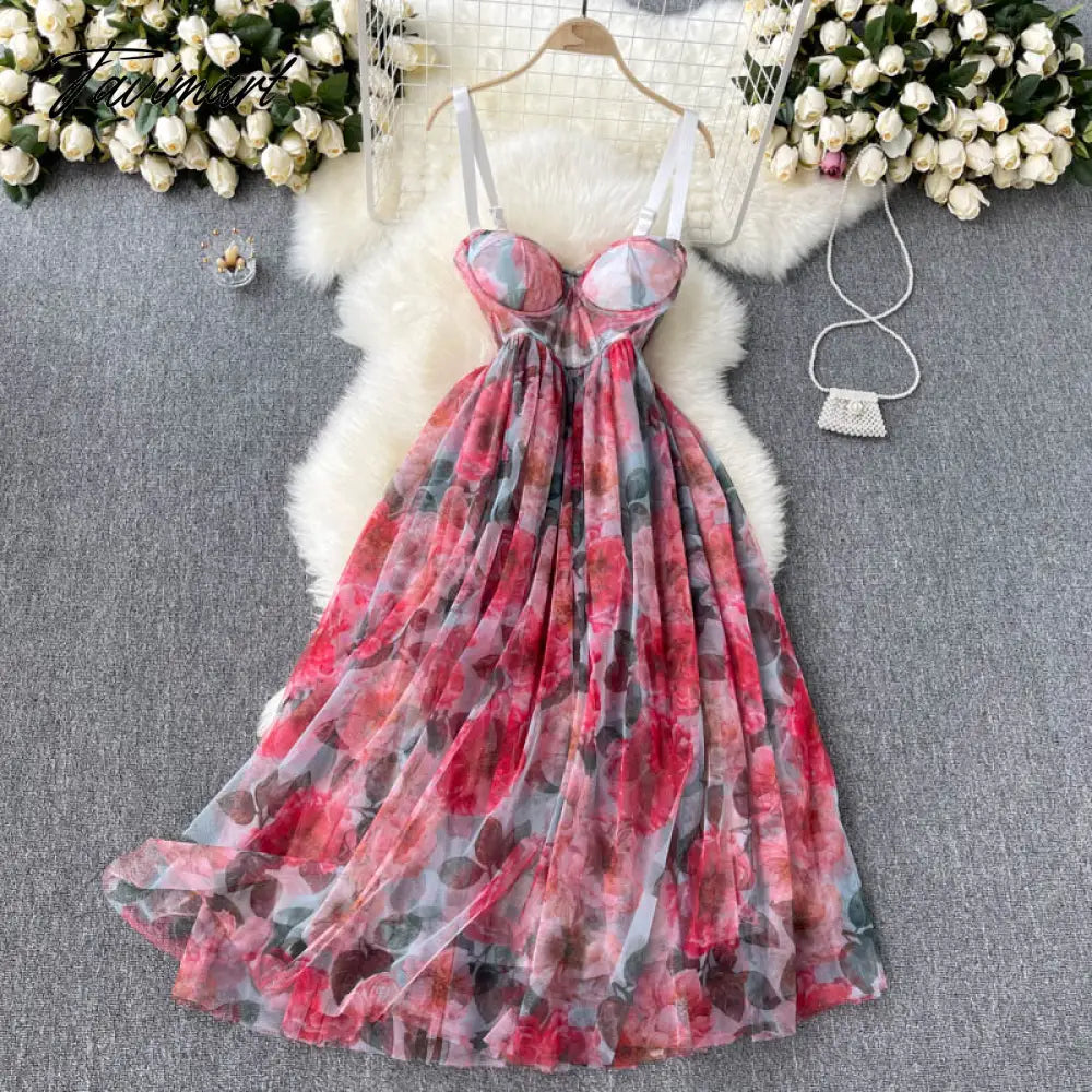 New Fashion Temperament Summer High-end Vacation Vestidos Women's V-neck Sexy Corset Midi Dress with Waist Strap GL080
