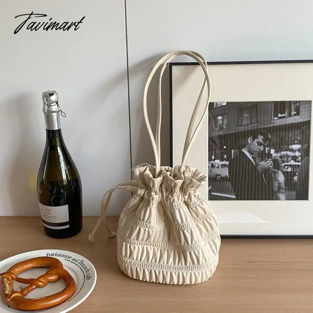 New shoulder bag female high-capacity personality trend bucket bag female drawstring PU soft leather fold bag Korea