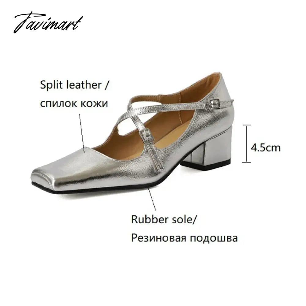 NEW Spring/Autumn Women Shoes Split Leather Shoes Square Toe Chunky Shoes for Women Fashion Cross-tied Women Pumps Ladies Shoes