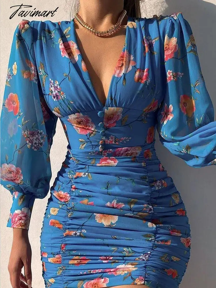 New Summer Ladies Summer Dress Elegant Casual Women Pleated Skirt Floral V-Neck Bandage Dresses Dresses Women Prom Dress Party