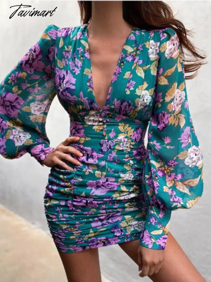 New Summer Ladies Summer Dress Elegant Casual Women Pleated Skirt Floral V-Neck Bandage Dresses Dresses Women Prom Dress Party