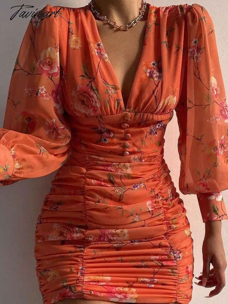 New Summer Ladies Summer Dress Elegant Casual Women Pleated Skirt Floral V-Neck Bandage Dresses Dresses Women Prom Dress Party