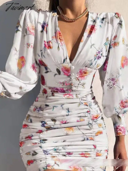 New Summer Ladies Summer Dress Elegant Casual Women Pleated Skirt Floral V-Neck Bandage Dresses Dresses Women Prom Dress Party