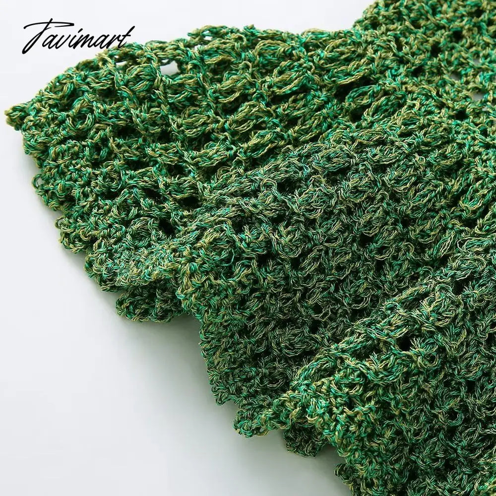 NEW Summer Women Green Spaghetti Strap V-Neck Vintage Casual Sweet Streewear Hollow out Top
