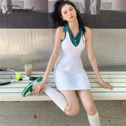 New Tennis Dress Nude Fabric Dance Badminton Sports Dress Pleated Skirt Two-piece Suit Tennis Skirt Dress with Shorts and Pocket