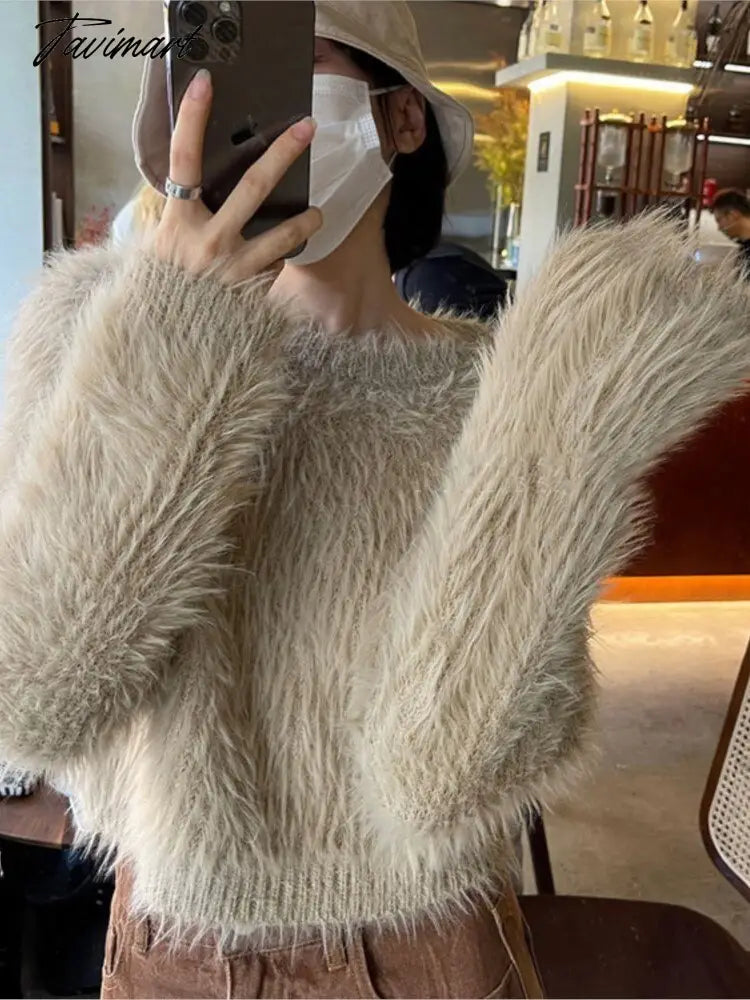 New Winter Mohair Sweater Faux Mink Cashmere Short Pullover Sweater knitted sweater women y2k clothes korean fashion