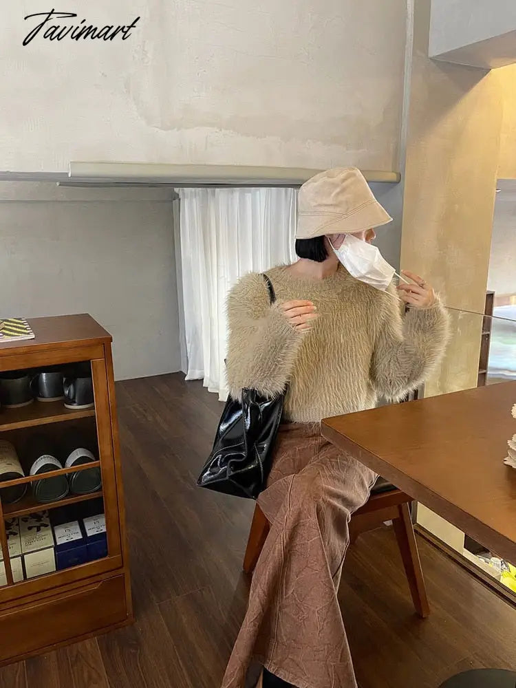 New Winter Mohair Sweater Faux Mink Cashmere Short Pullover Sweater knitted sweater women y2k clothes korean fashion