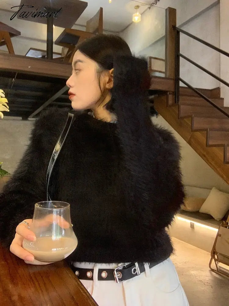 New Winter Mohair Sweater Faux Mink Cashmere Short Pullover Sweater knitted sweater women y2k clothes korean fashion