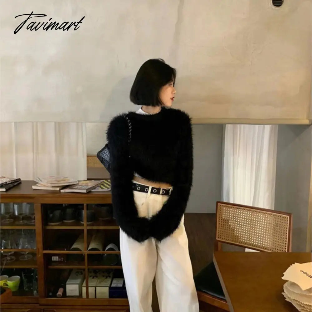 New Winter Mohair Sweater Faux Mink Cashmere Short Pullover Sweater knitted sweater women y2k clothes korean fashion