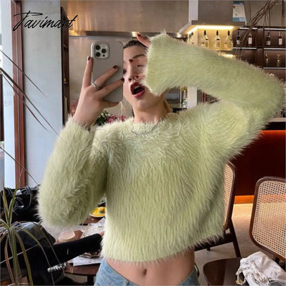 New Winter Mohair Sweater Faux Mink Cashmere Short Pullover Sweater knitted sweater women y2k clothes korean fashion