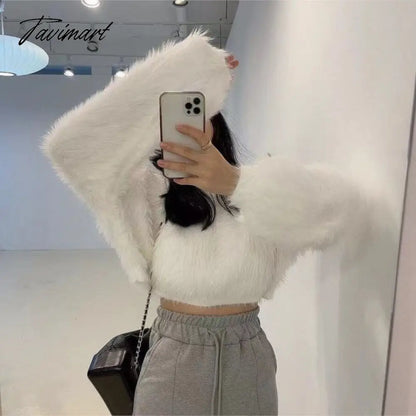 New Winter Mohair Sweater Faux Mink Cashmere Short Pullover Sweater knitted sweater women y2k clothes korean fashion