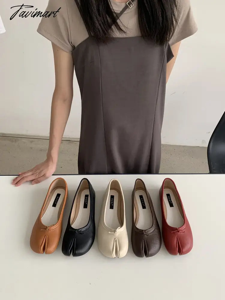 NEW Woman Microfiber Leather Comfy Flats Split Toe Slippers Soft Bottom Loafers Brief Ladies Moccasins Tabi Ninja Shoes 5 colors
