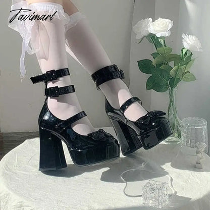 New Women Mary Janes High Heels Shoes Chunky Sandals Summer Fashion Retro Bow Lolita Shoes Party Platform Pumps Zapatos