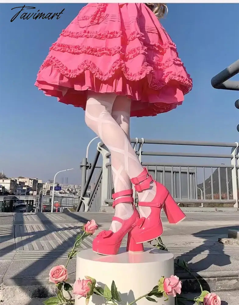 New Women Mary Janes High Heels Shoes Chunky Sandals Summer Fashion Retro Bow Lolita Shoes Party Platform Pumps Zapatos