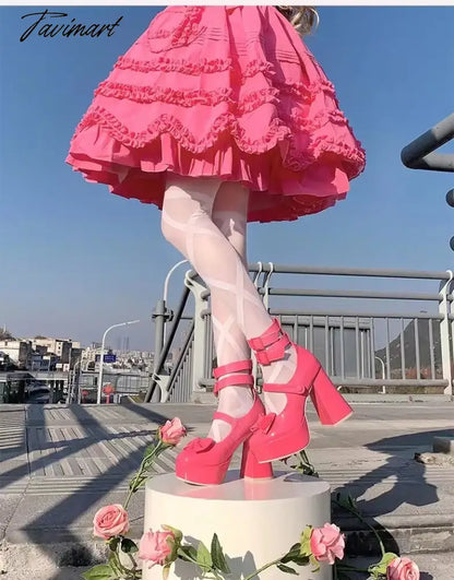 New Women Mary Janes High Heels Shoes Chunky Sandals Summer Fashion Retro Bow Lolita Shoes Party Platform Pumps Zapatos