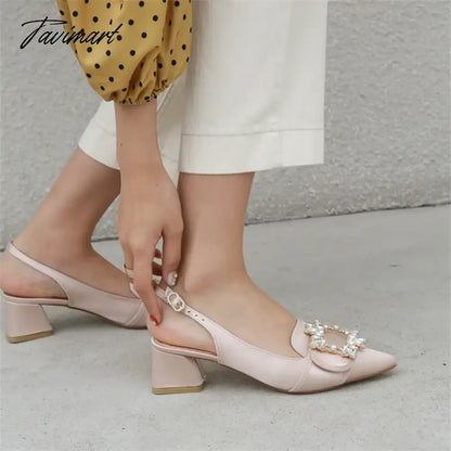 New Women Pumps Sexy Pointed Toe Slingback Gladiator Sandals Rhinestone Chunky High Heel Dress Shoes Ladies Valentine Shoes