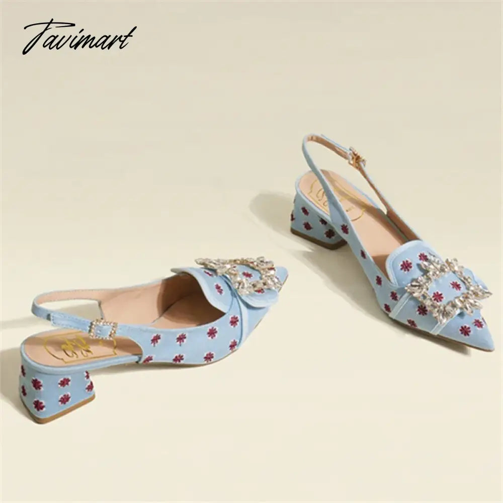 New Women Pumps Sexy Pointed Toe Slingback Gladiator Sandals Rhinestone Chunky High Heel Dress Shoes Ladies Valentine Shoes