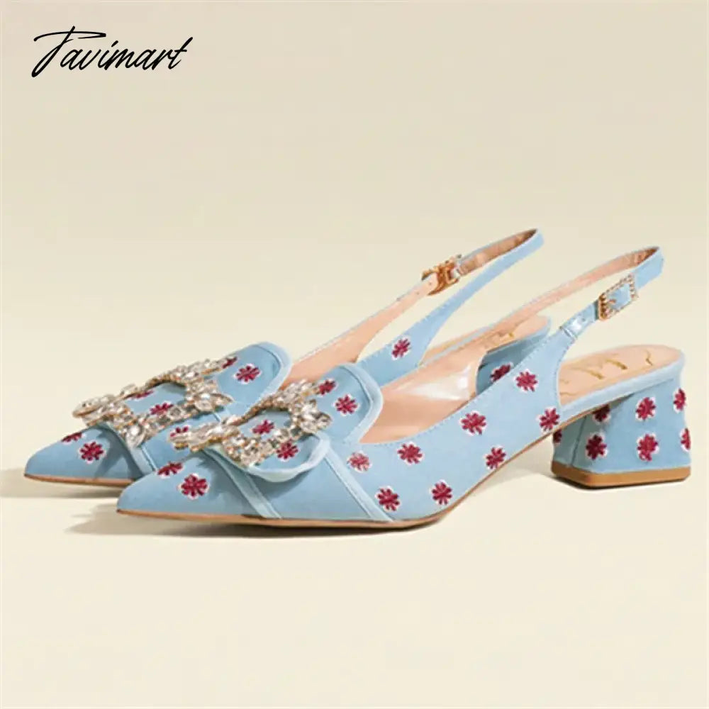 New Women Pumps Sexy Pointed Toe Slingback Gladiator Sandals Rhinestone Chunky High Heel Dress Shoes Ladies Valentine Shoes