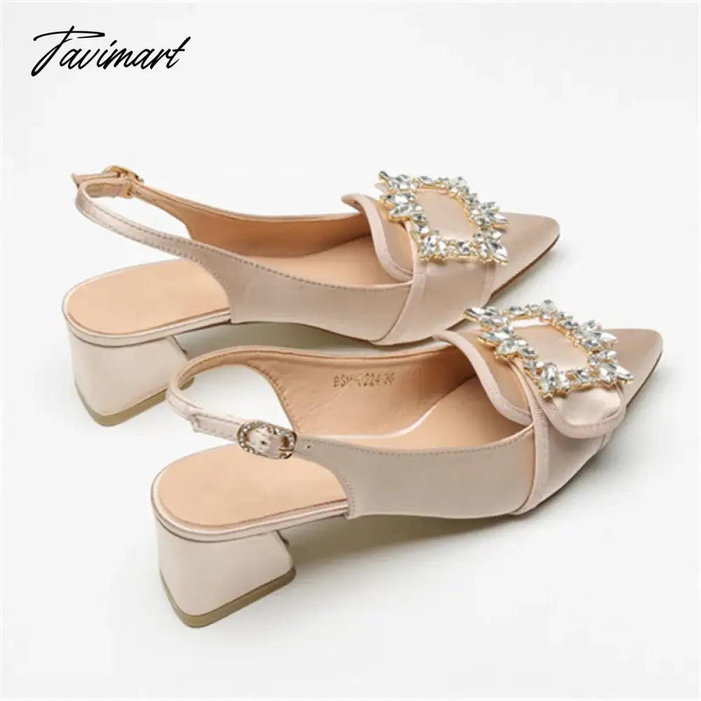 New Women Pumps Sexy Pointed Toe Slingback Gladiator Sandals Rhinestone Chunky High Heel Dress Shoes Ladies Valentine Shoes