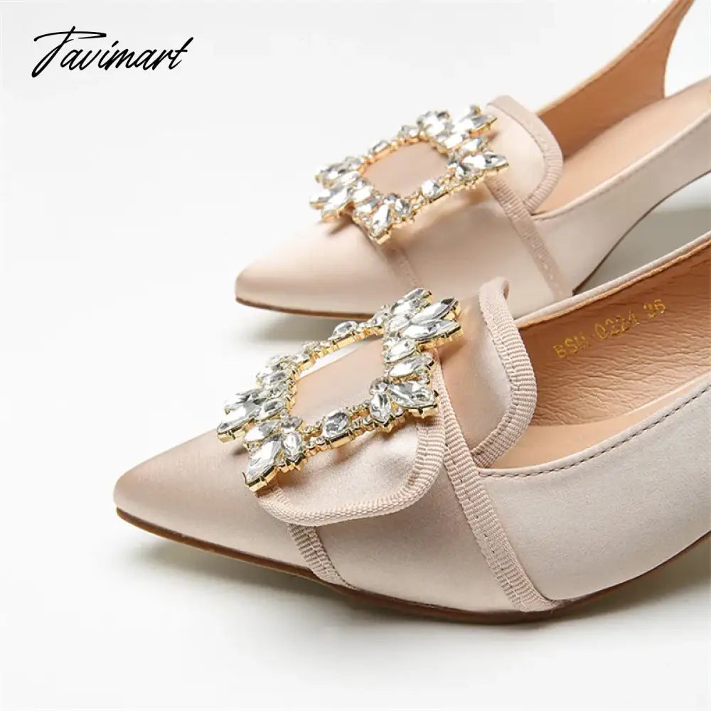 New Women Pumps Sexy Pointed Toe Slingback Gladiator Sandals Rhinestone Chunky High Heel Dress Shoes Ladies Valentine Shoes
