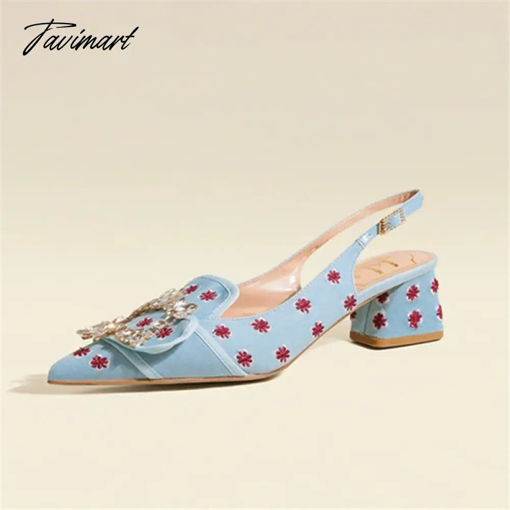 New Women Pumps Sexy Pointed Toe Slingback Gladiator Sandals Rhinestone Chunky High Heel Dress Shoes Ladies Valentine Shoes