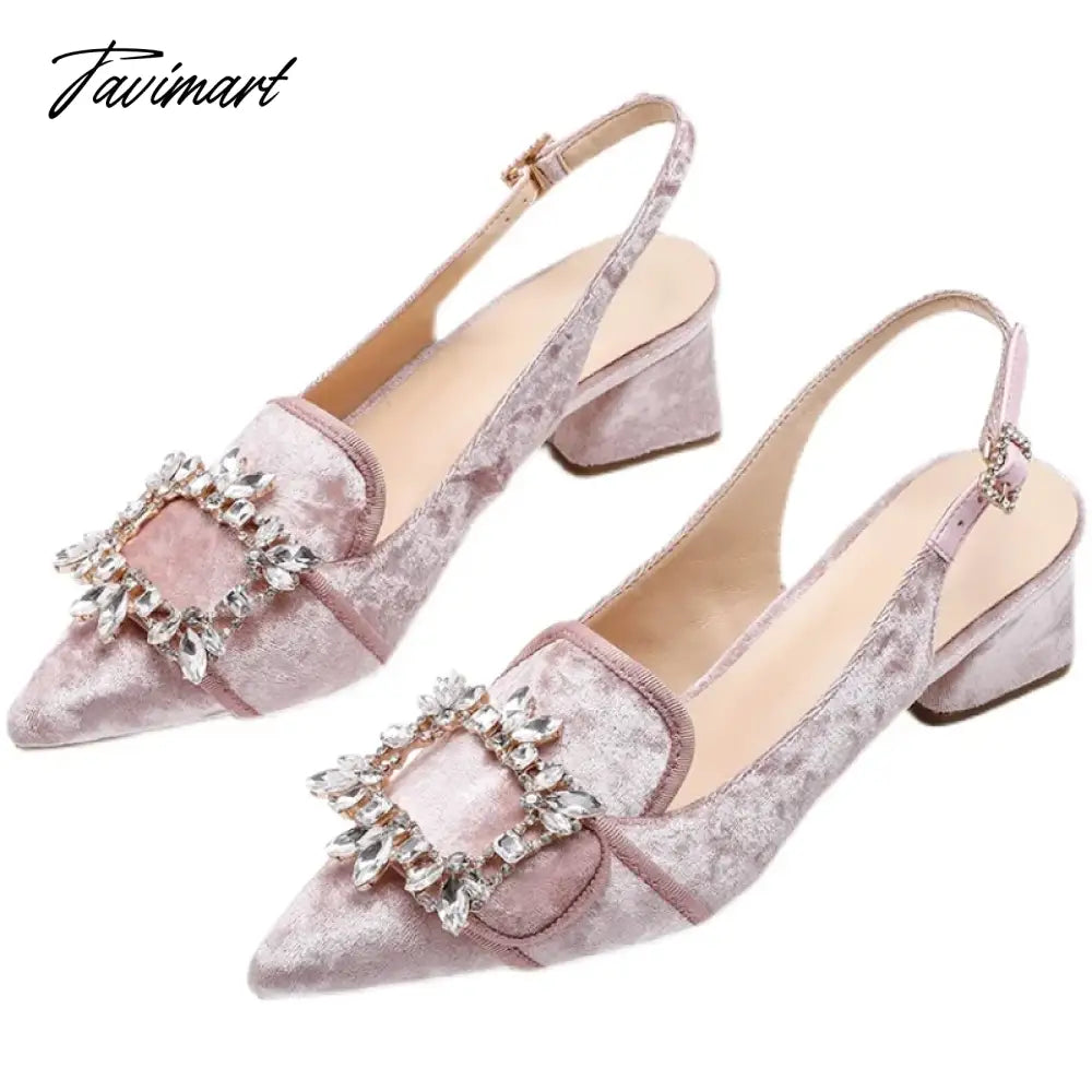 New Women Pumps Sexy Pointed Toe Slingback Gladiator Sandals Rhinestone Chunky High Heel Dress Shoes Ladies Valentine Shoes