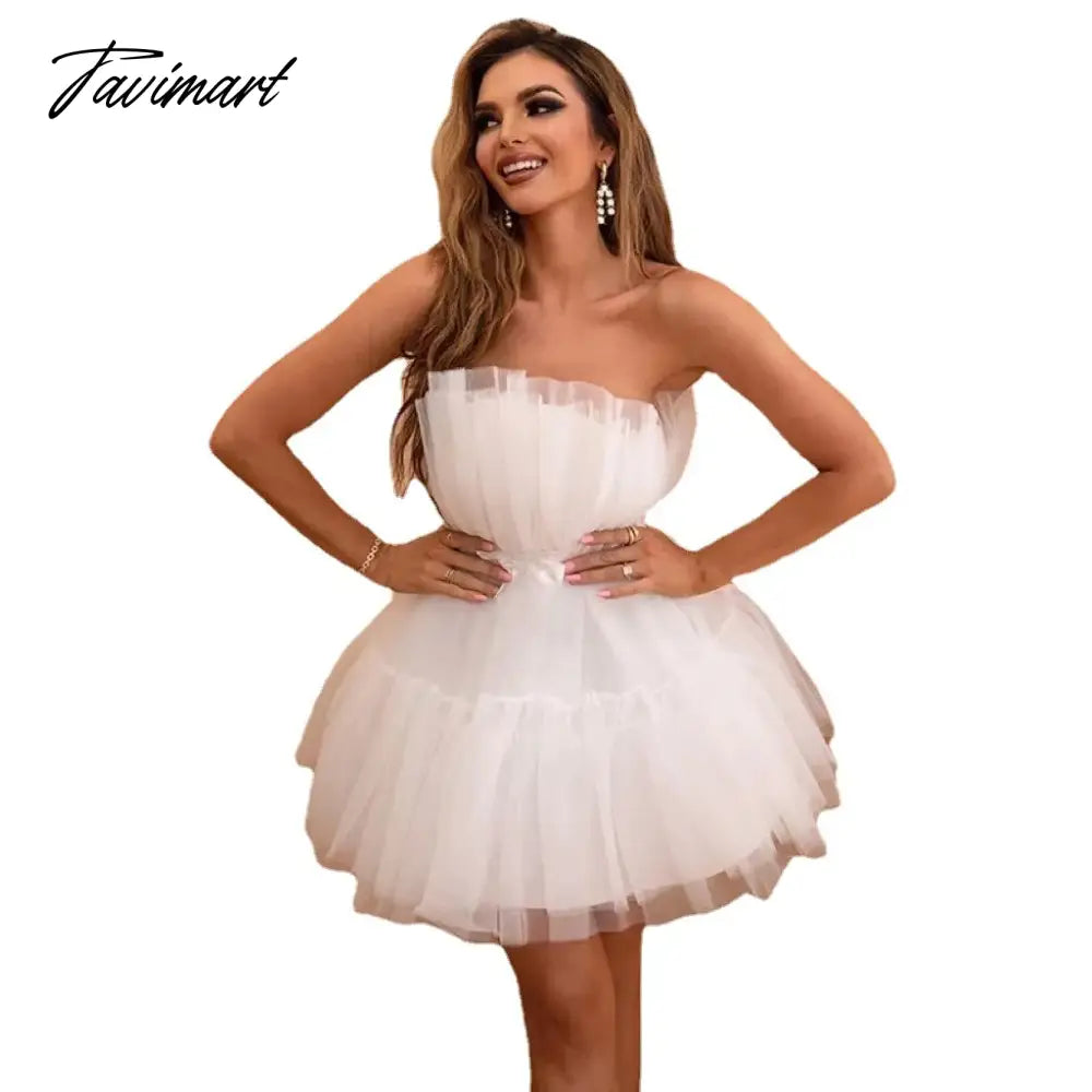New Women's Dress Mesh Princess Pleated Off Shoulder Bow Dresses Mujer Vestido