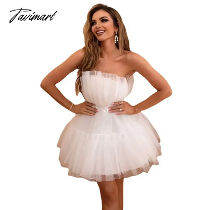 New Women's Dress Mesh Princess Pleated Off Shoulder Bow Dresses Mujer Vestido