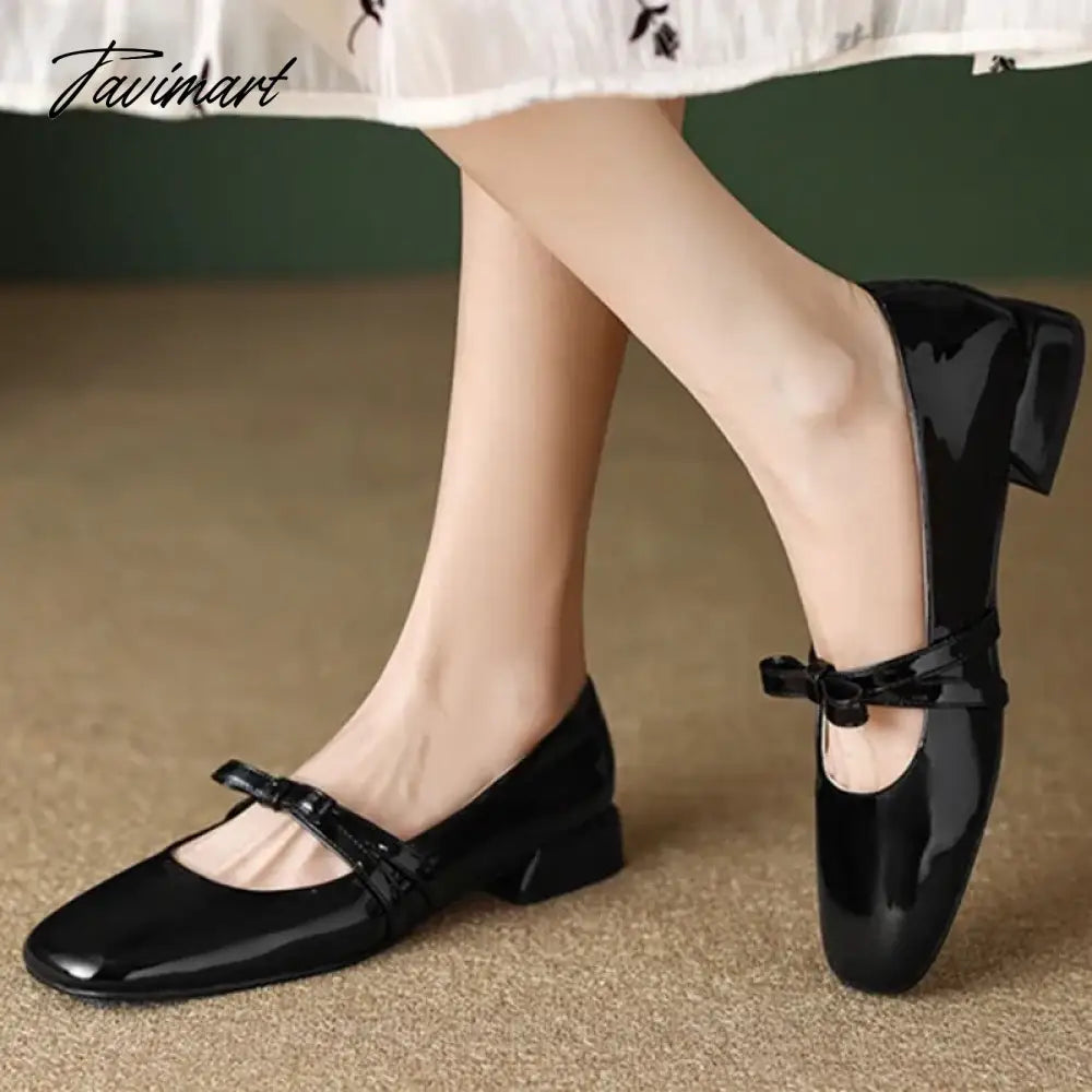 New Women's Flats Patent Leather Boat Shoes Bowtie Mary Jane Shoes for Girls Princess Shoes Square Toe Slip on Dress Shoes 1409N