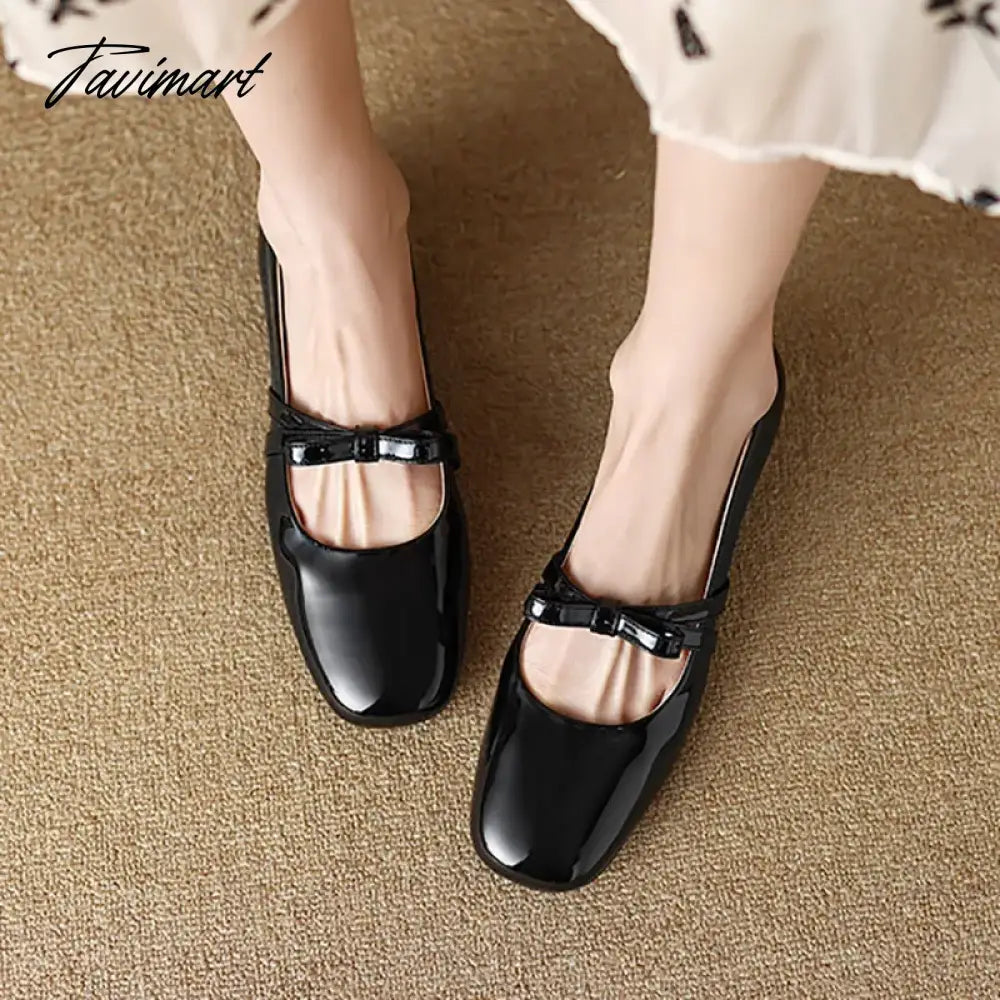 New Women's Flats Patent Leather Boat Shoes Bowtie Mary Jane Shoes for Girls Princess Shoes Square Toe Slip on Dress Shoes 1409N