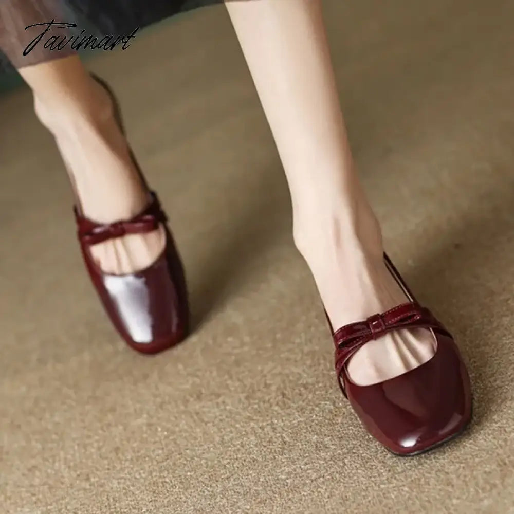 New Women's Flats Patent Leather Boat Shoes Bowtie Mary Jane Shoes for Girls Princess Shoes Square Toe Slip on Dress Shoes 1409N