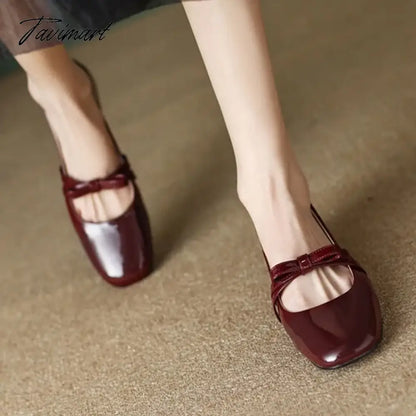 New Women's Flats Patent Leather Boat Shoes Bowtie Mary Jane Shoes for Girls Princess Shoes Square Toe Slip on Dress Shoes 1409N