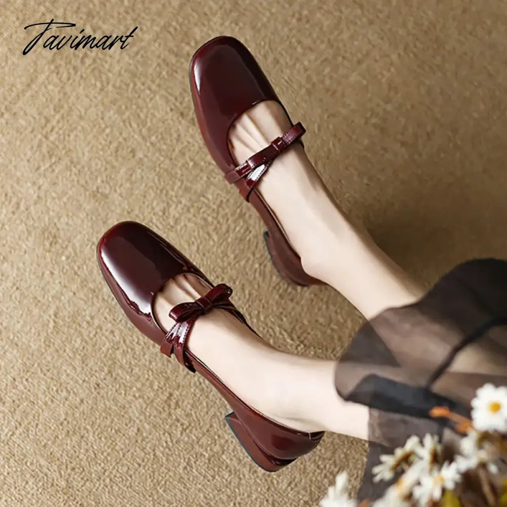 New Women's Flats Patent Leather Boat Shoes Bowtie Mary Jane Shoes for Girls Princess Shoes Square Toe Slip on Dress Shoes 1409N