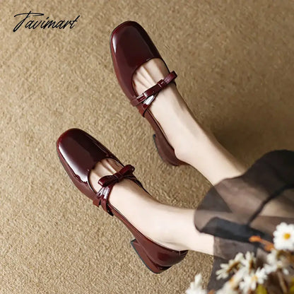 New Women's Flats Patent Leather Boat Shoes Bowtie Mary Jane Shoes for Girls Princess Shoes Square Toe Slip on Dress Shoes 1409N