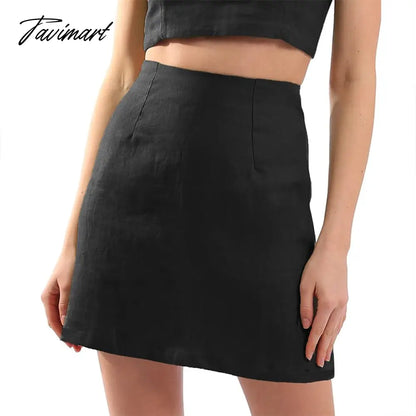 Newly Summer 100% Linen Women'S Skirt Casual Solid High Waist Side Zipper Chic And Elegant Woman Skirt Falda Mujer мини юбка