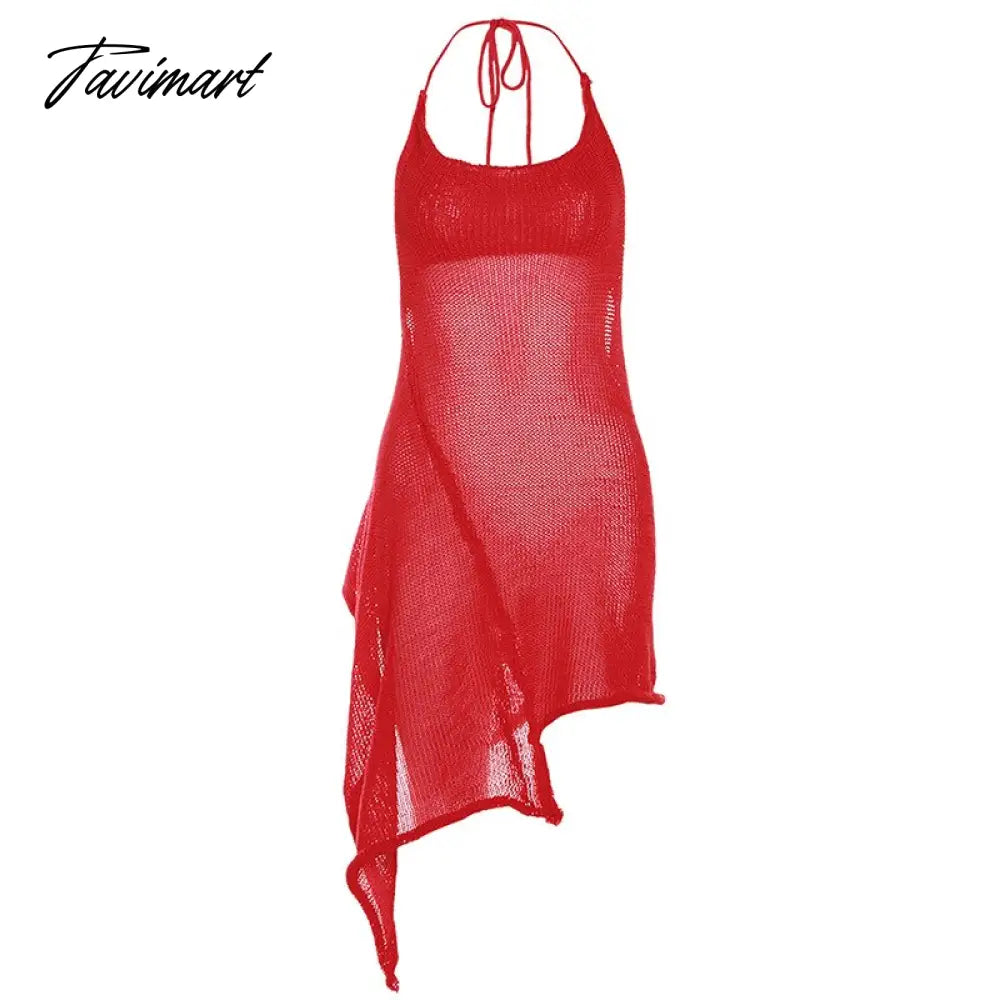 Night Club Outfit Strap Sexy Short Dresses Daring Backless Prom Gown Halter Slim Fit Solid See Through Women's Summer Skirt
